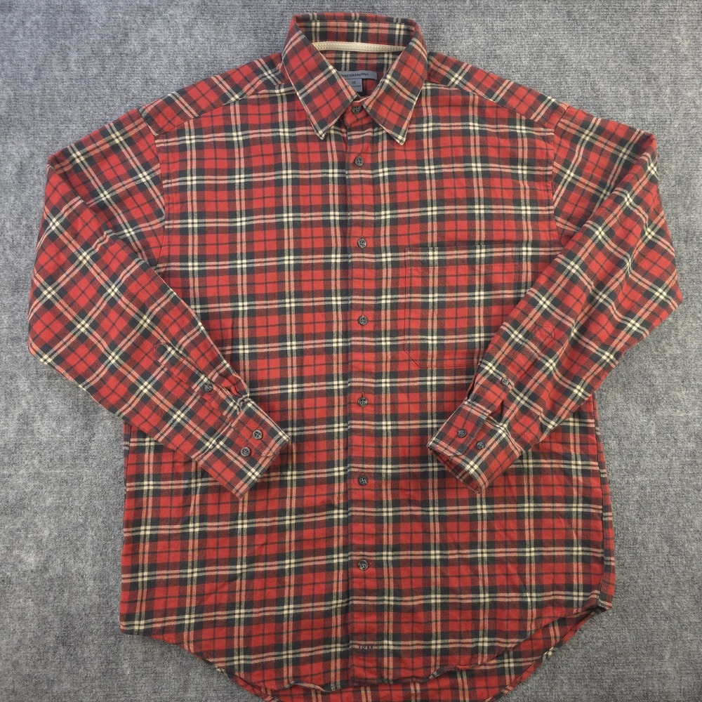 Johnston Murphy Flannel Shirt Medium Red Plaid Long Sleeve Button Up Pocket